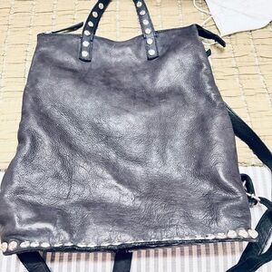 Free People Black Studded Leather Backpack